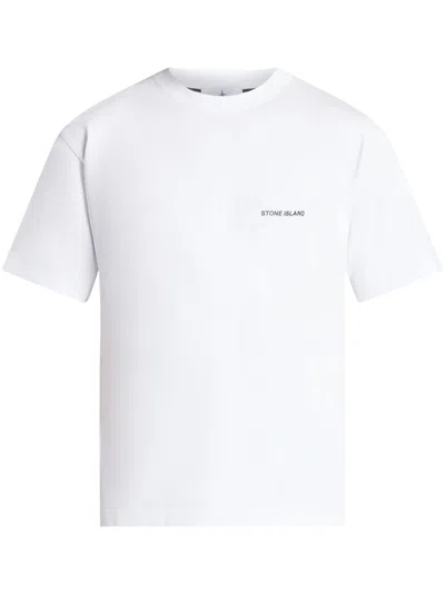 Stone Island Mens White Brand-print Boxy-fit Cotton-jersey T-shirt