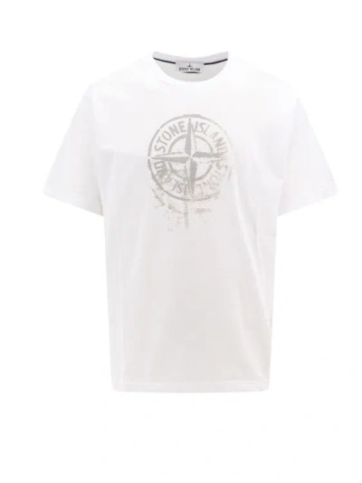 STONE ISLAND COTTON T-SHIRT WITH FRONTAL PRINT