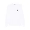 Stone Island White Long-sleeve Crewneck T-shirt With Logo Patch On The Front In Cotton Man In White