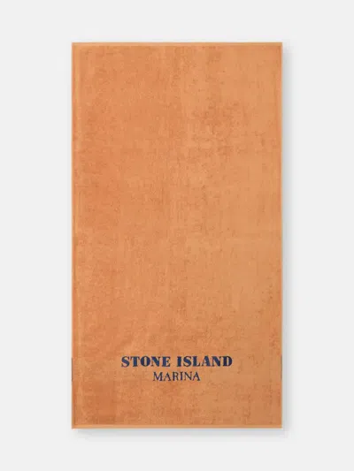 Stone Island Cotton Terry Beach Towel In Orange