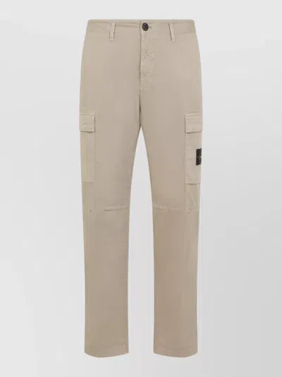 Stone Island Cotton Trousers Belt Loops Cargo Pockets In Neutral