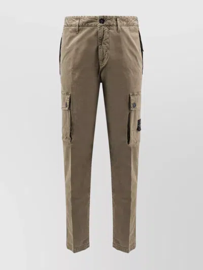 Stone Island Cotton Trousers With Belt Loops And Cargo Pockets In Brown