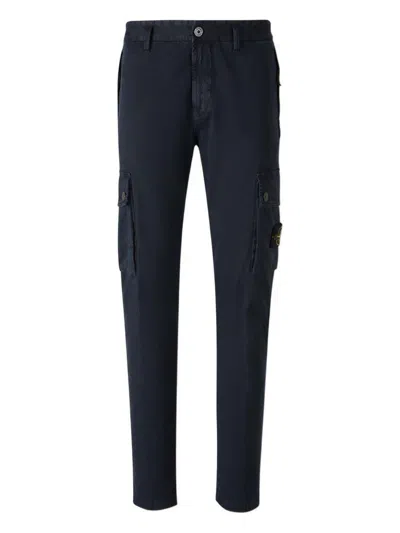 Stone Island Cotton Trousers With Logo In Blue