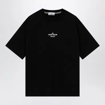 Stone Island Cotton T-shirt With Logo Prints In Black