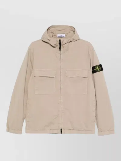 Stone Island Cotton Twill Hooded Jacket With Anti-drop In Neutral