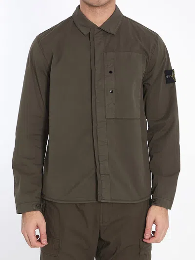 Stone Island Cotton Twill Shirt In Green