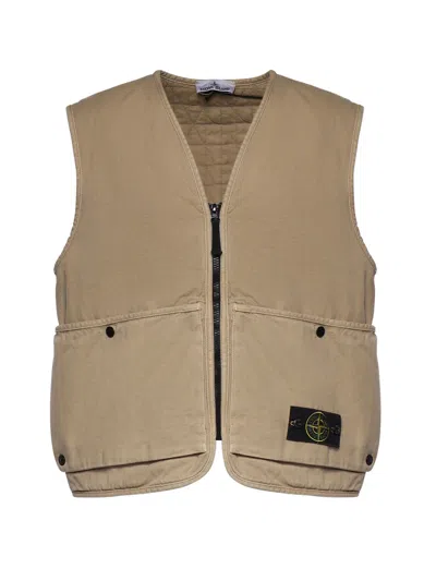 Stone Island Cotton Vest With Logo In Neutral