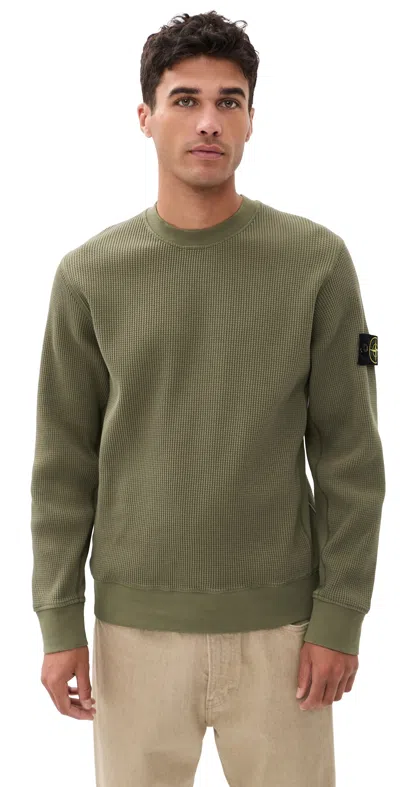 Stone Island Crew Neck Wool-polyamide Blend Sweater With Signature Patch In Gray
