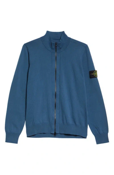 Stone Island Cotton Zip Cardigan In Dark Blue