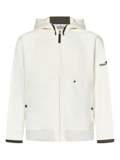 Stone Island Cotton Zip-up Hoodie In White