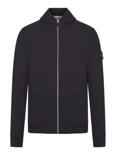 Stone Island Cotton Zip-up Hoodie In Black
