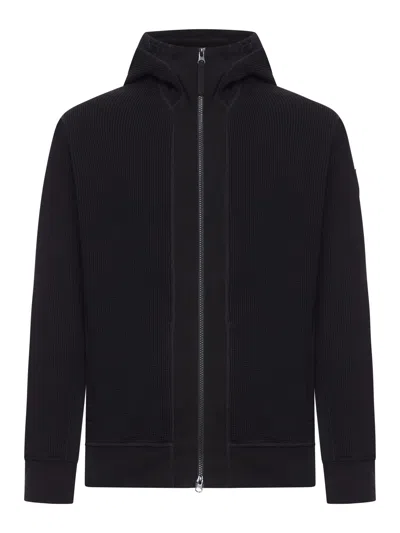 Stone Island Cotton Zip-up Sweater With Hood And Ghost Badge In Black