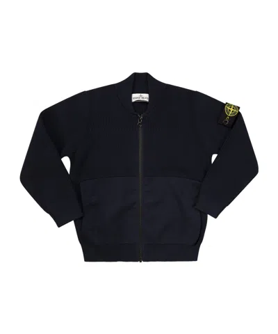 Stone Island Cotton Zippered Bomber Jacket In Blue