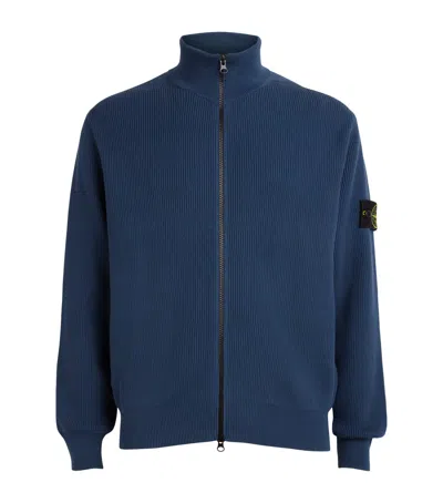 Stone Island Cotton Zip-up Cardigan In Blue