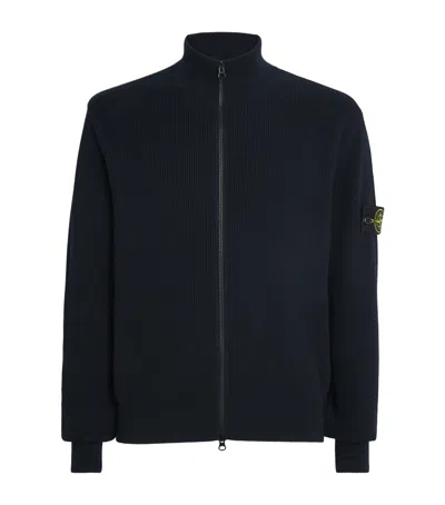 Stone Island Cotton Zip-up Cardigan In Black