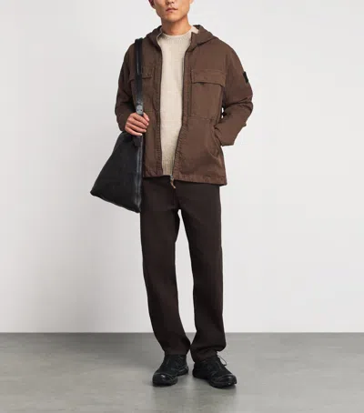 Stone Island Cotton-blend Hooded Jacket In Brown