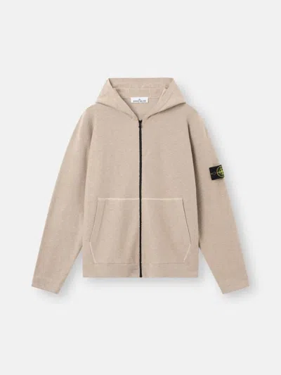 Stone Island Cotton-blend Knit Hoodie In Beige