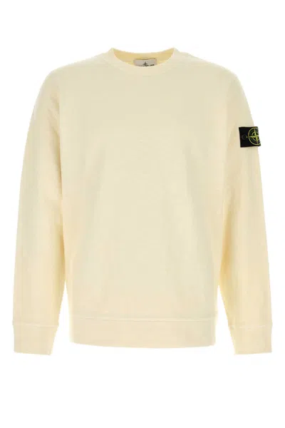 Stone Island Ivory Ribbed Knit Sweater With Crew Neckline In Multi