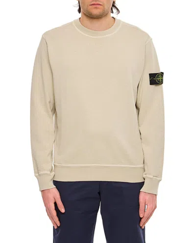 Stone Island Cream Crew-neck Sweatshirt With Ribbed Details In Neutral