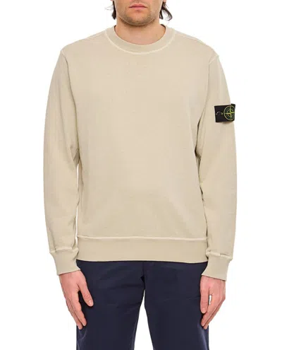 STONE ISLAND CREAM CREW-NECK SWEATSHIRT WITH RIBBED DETAILS