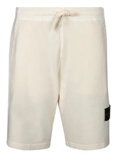 Stone Island Cream Sweat Bermuda Shorts In White