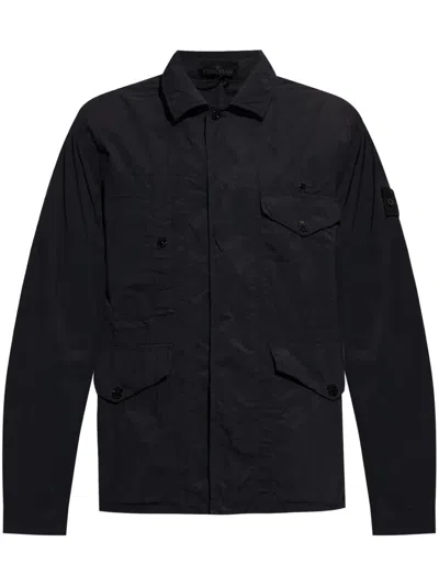 Stone Island Creased Multi-pocket Shirt Jacket In Black