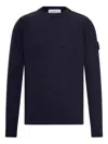 Stone Island Crew-neck Jumper With Reverse Stitch Details In Blue