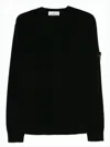 Stone Island Stretch Wool Crewneck Sweater With Reverse Stitch Details In Black