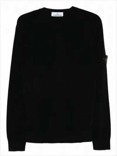 STONE ISLAND CREW NECK BLACK WOOL BLEND SWEATER
