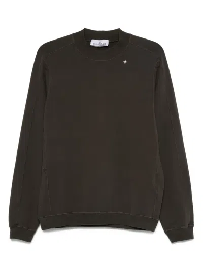 Stone Island Crew Neck Compass Sweatshirt In Brown