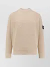 Stone Island Crew-neck Cotton Sweater With Removable Logo Patch In Neutral