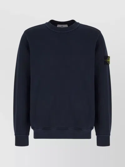 Stone Island Crew Neck Cotton Sweatshirt In Blue