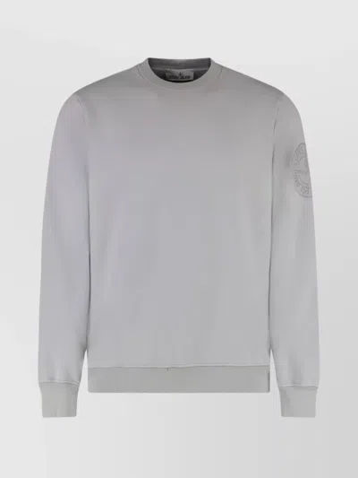 Stone Island Crew-neck Cotton Sweatshirt Compass Detail In Gray
