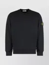 Stone Island Crew Neck Cotton Sweatshirt With Ribbed Cuffs In Black