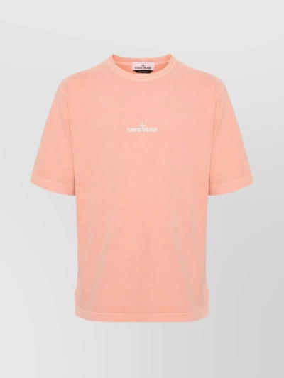 Stone Island Crew Neck Cotton T-shirt Print In Pink