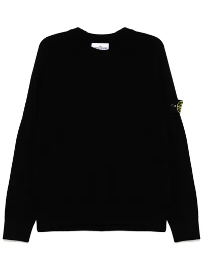Stone Island Relaxed Fit Crewneck Sweatshirt With Subtle Logo Patch In Black