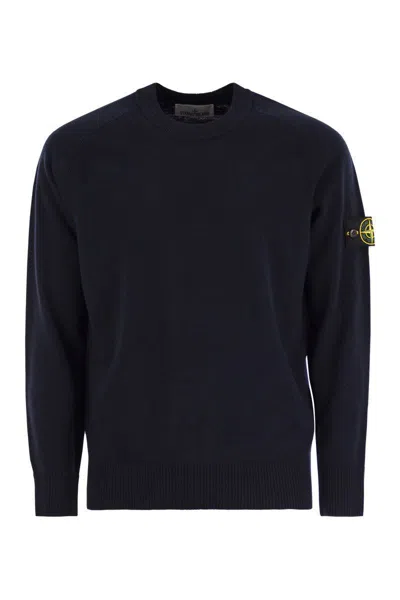Stone Island Crew-neck Jumper With Raglan Sleeves And Ribbed Edges In Blue