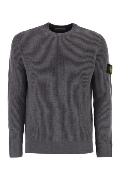 Stone Island Crew-neck Jumper With Ribbed Edges In Gray