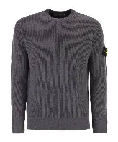 STONE ISLAND CREW-NECK JUMPER WITH RIBBED EDGES
