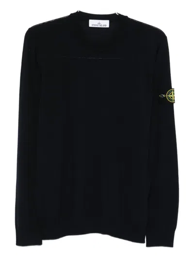 Stone Island Crew-neck Logo-patch Sweater In Black