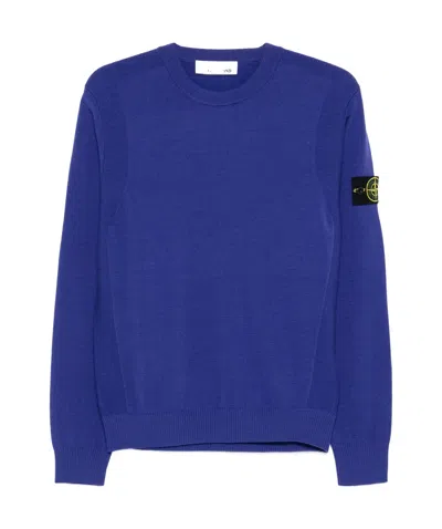 Stone Island Crew-neck Logo-patch Sweater In Blue