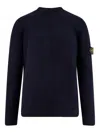 Stone Island Crew-neck Wool Blend Sweater With Logo Patch In Blue