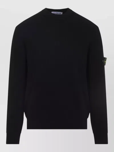 Stone Island Crew Neck Long Sleeve Ribbed Knit In Black