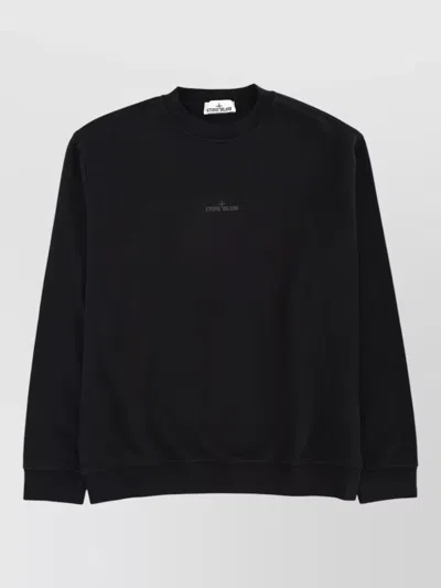 Stone Island Crew Neck Long Sleeve Ribbed Sweater In Black