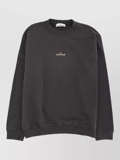 Stone Island Crew Neck Long Sleeve Ribbed Sweater In Black