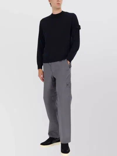 Stone Island Crew Neck Long Sleeve Ribbed Sweater In Black