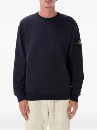 Stone Island Classic Round-neck Sweatshirt With Ribbed Cuffs In Black