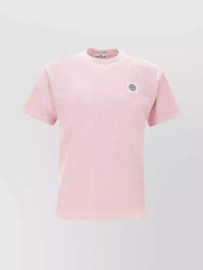 Stone Island Crew Neck Organic Cotton T-shirt In Pink