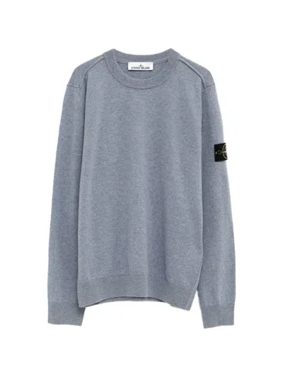 Stone Island Crewneck Sweater With Rolled Edge Seams Soft Organic Cotton In Blue