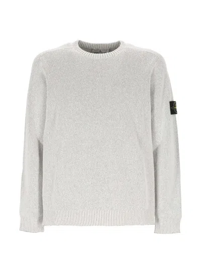 Stone Island Crew Neck Pearl Gre Cotton Polyamide Sweater In Gray